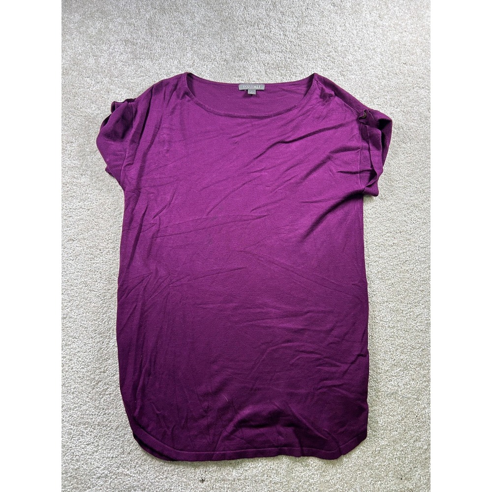 Roz & Ali Shirt Womens Small Short Sleeve Gold Button Tunic Top Rayon‎ Nylon